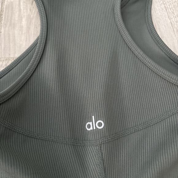 Alo Yoga Seamless Ribbed Green Dress Size Small Petite Racerback Pullover - Picture 9 of 9